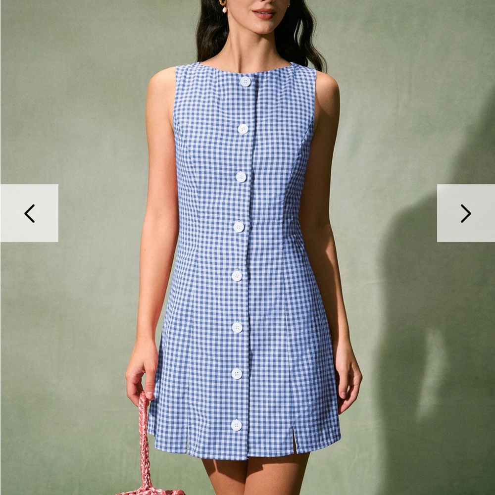 RIHOAS Blue Checkered Sleeveless Mini Dress